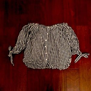Off the shoulder checkered shirt